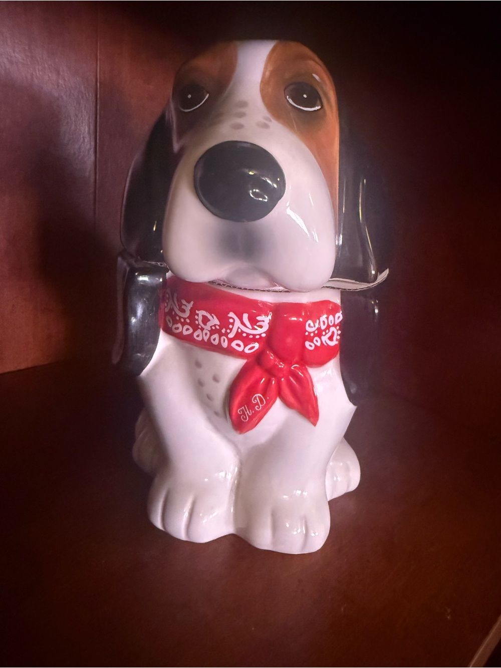 Decorative White & Brown Dog Cookie Jar Pioneer Woman Henry dog with Red Bandana